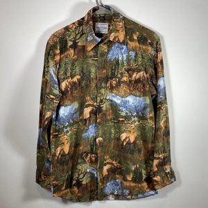 Vintage David Carey Long Sleeve Button Down Shirt with All over Moose/Dear Print